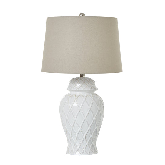 White Ceramic Ginger Jar Lamp With Linen Shade